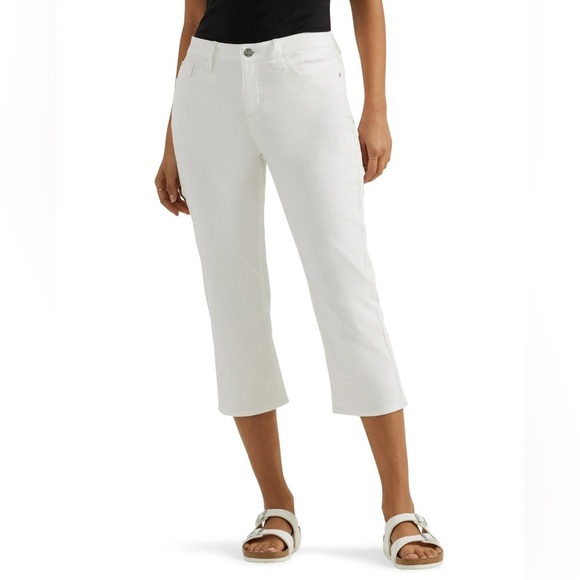 Elle Women’s Size 16 White Denim Mid Rise Cropped Pants Capris Jeans - Picture 1 of 11